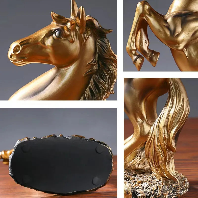 Rearing Victory Horse Statue | European Style Resin Horse Figurine | White, Gold or Black | 30.5cm