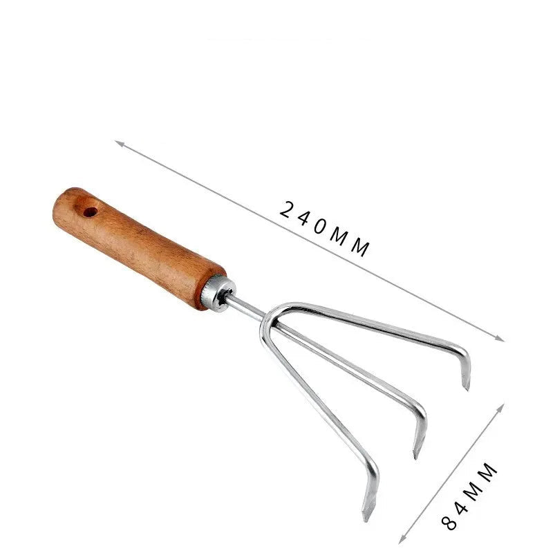 Garden Tool Set | Stainless Steel Wood Handle Trowel Rake Weeder Set of 4