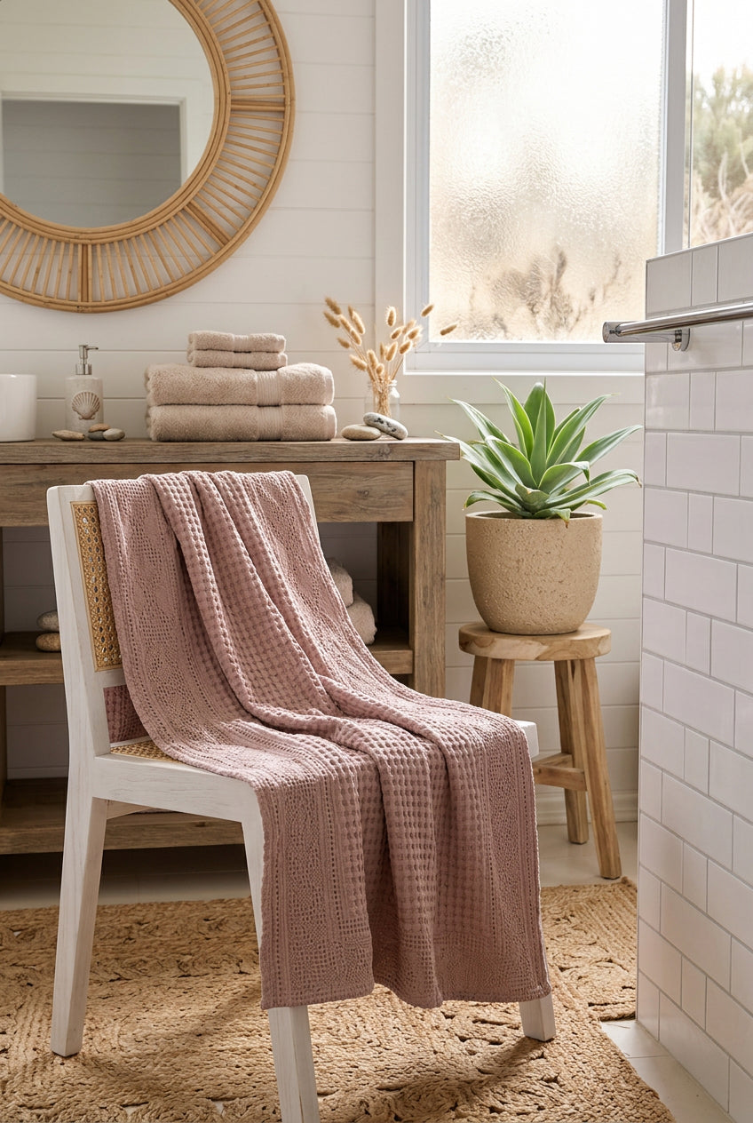 Cotton Waffle & Twill Bath Towel | 70 x 140cm | Textured Woven Designs