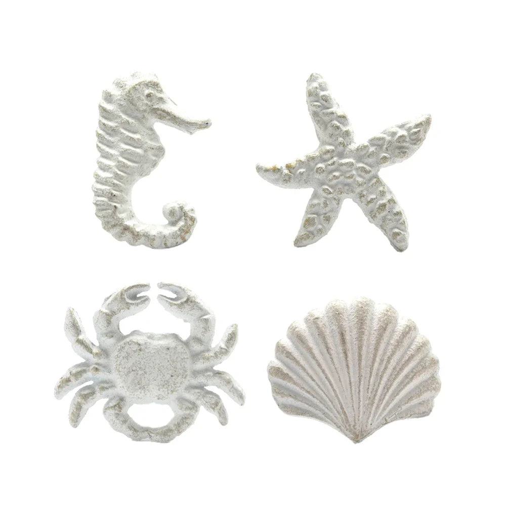 Mediterranean Sea Life Iron Drawer Knobs | Coastal Cabinet Pulls | Seahorse Crab Shell Starfish