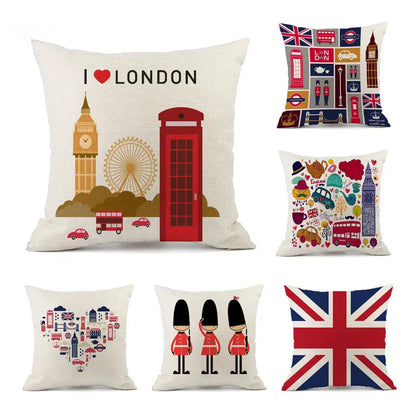 British London Cushion Cover | England Sofa Pillow Case Cotton Linen Polyester