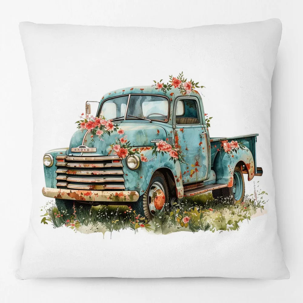 Vintage Floral Truck & Camper Trailer Cushion Cover | 45cm | Farmhouse Boho Gift