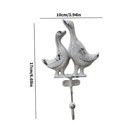 Duck Pair Cast Iron Wall Hook | Rustic or French White | Farmhouse Storage