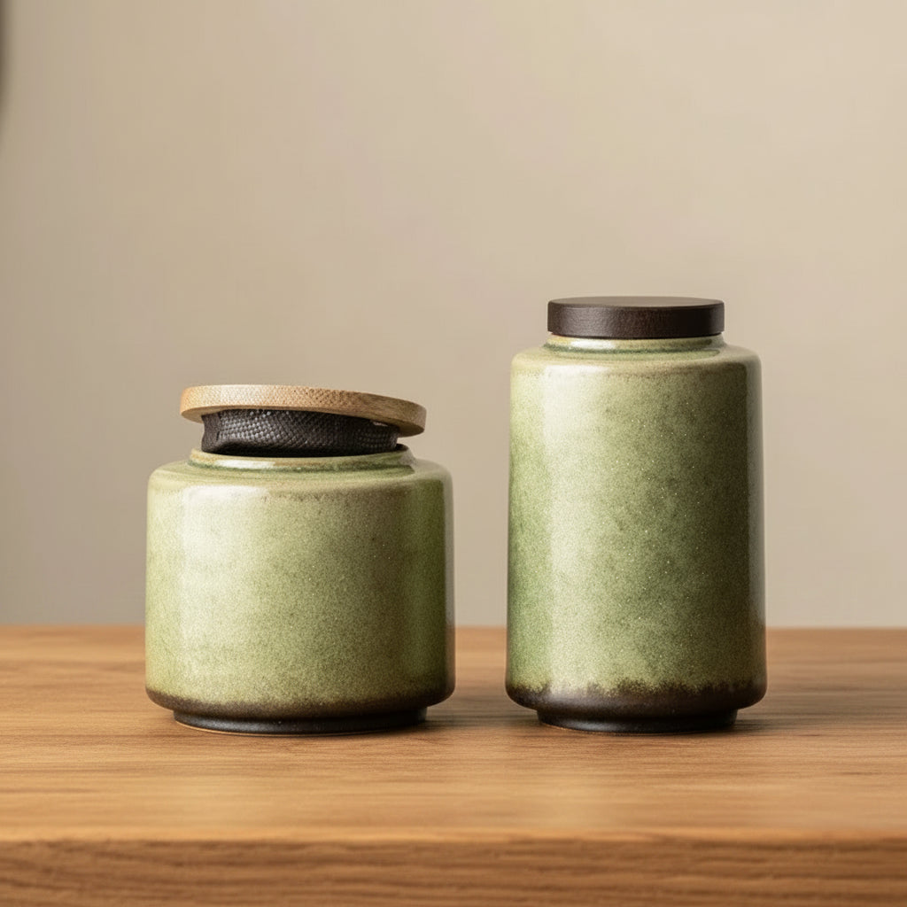 Artisan Ceramic Tea Canister with Bamboo Lid — Airtight Tea & Coffee Storage Jar | Pebble & Reed