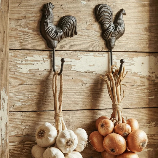 Vintage Rooster & Chicken Hen Wall Hooks | Rustic Iron Farmhouse Decor