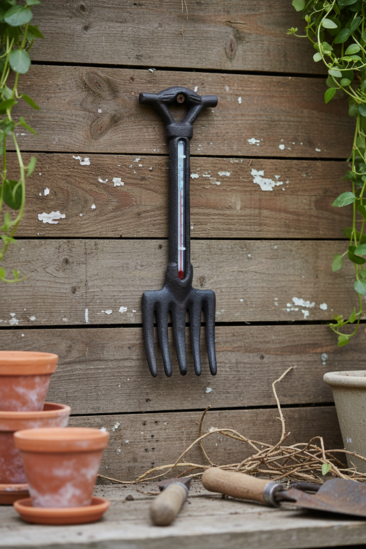 Thermometer Fork Cast Iron 22.5cm Wall Garden Rustic