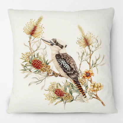 Kookaburra Cushion Cover | Watercolour Native Flowers | 45 x 45cm