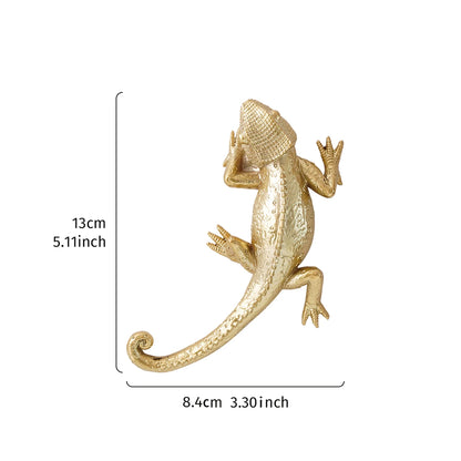 Gold Resin Lizard Wall Sculpture | Decorative Wall Hanging & Shelf Decor