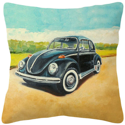 VW Beetle & Kombi Van Cushion Cover | Retro Vintage Car Art | Linen or Plush | 45x45cm