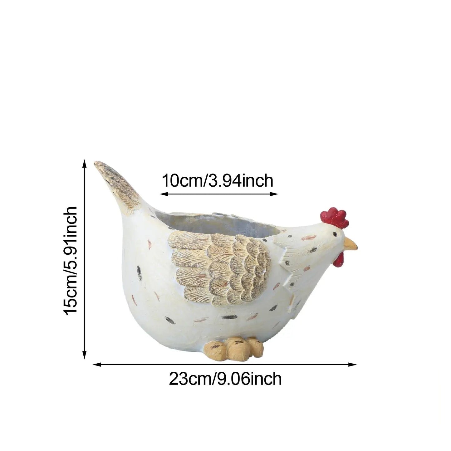 Chicken Hen Statue Planter Pot | Rustic Farmhouse Flower Pot | Bonsai Succulent Container | 23cm x 15cm