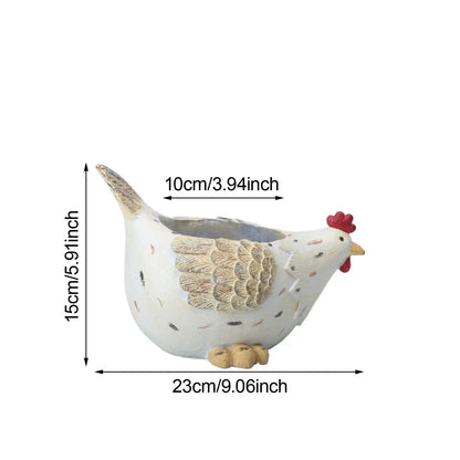 Chicken Hen Statue Planter Pot | Rustic Farmhouse Flower Pot | Bonsai Succulent Container | 23cm x 15cm