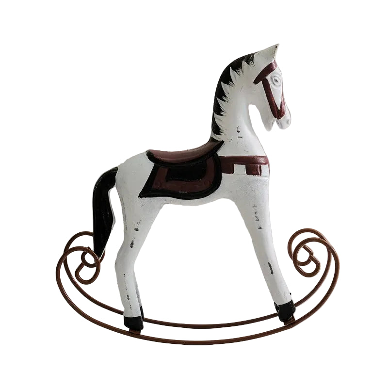 Vintage Wooden Rocking Horse Ornament | Distressed White or Weathered Grey