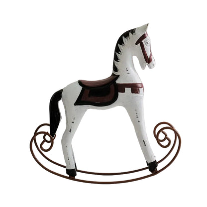 Vintage Wooden Rocking Horse Ornament | Distressed White or Weathered Grey