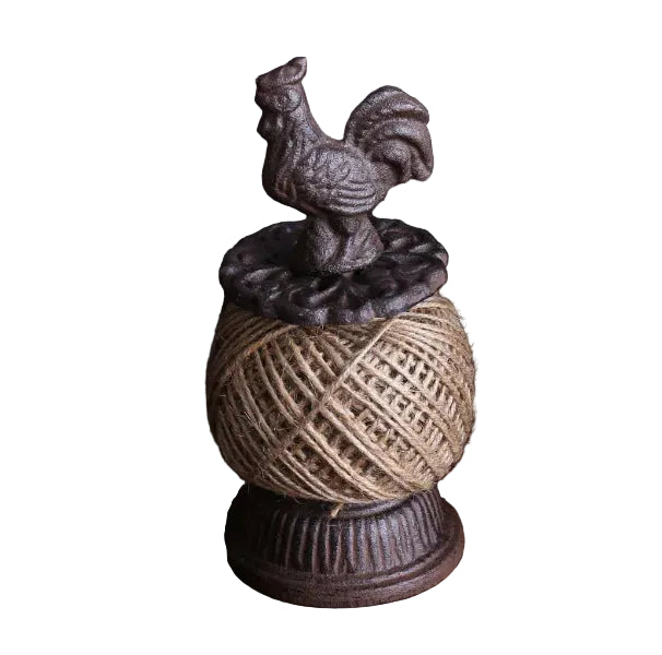 Vintage Cast Iron Rooster Twine Holder | Rustic Jute Ball String Dispenser | Farmhouse Kitchen & Garden Decor