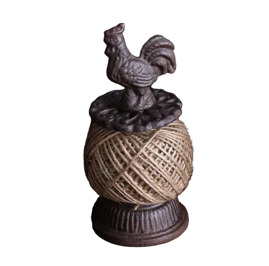Vintage Cast Iron Rooster Twine Holder | Rustic Jute Ball String Dispenser | Farmhouse Kitchen & Garden Decor