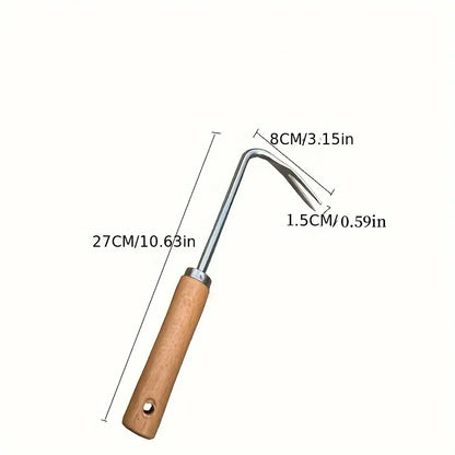 Garden Weeder Hand Tool - Stainless Steel Wood Handle