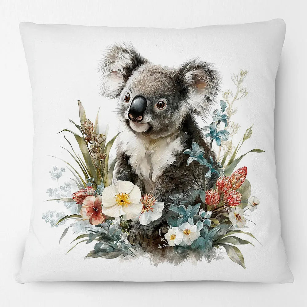Australian Koala Cushion Covers | Watercolour Floral Art | Native Flowers & Eucalyptus | Sofa Throw Pillow
