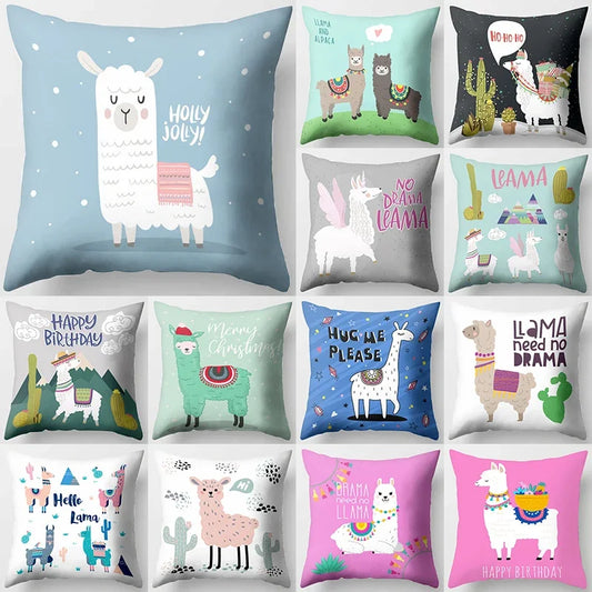 Cartoon Alpaca Llama Cushion Cover | 20 Designs | 30cm to 66cm