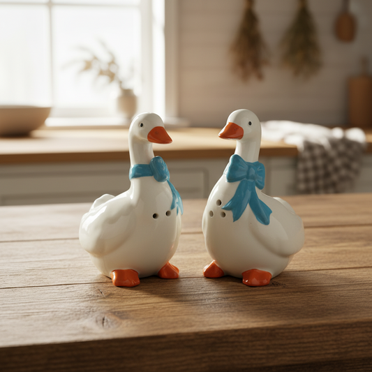 Duck Salt and Pepper Shaker Set Hand-painted Ceramic