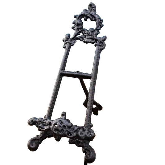 Ornate Cast Iron Easel Display Stand | Antique Black & Gold | Vintage Menu Brochure Plate Holder