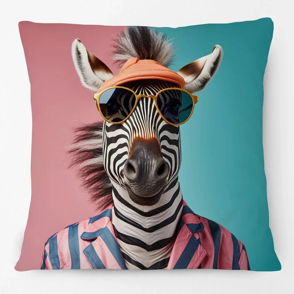 Fashion Animal Portrait Cushion Covers | Poodle Dog Pug Cat Fox Monkey Duck Elephant Throw Pillow Cases