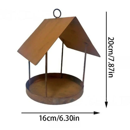 Rustic Iron Hanging Bird Feeder | Hut Roof Design | 16 × 20cm Garden Decor