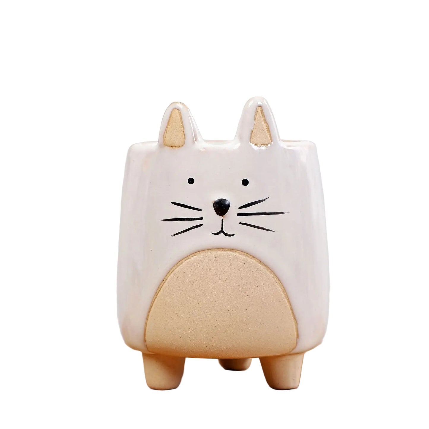 Cat Kitty White Ceramic Pot Planter - Succulent Cactus Garden 7x7x10cm