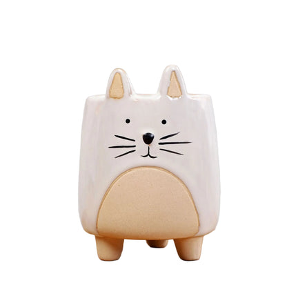 Cat Kitty White Ceramic Pot Planter - Succulent Cactus Garden 7x7x10cm