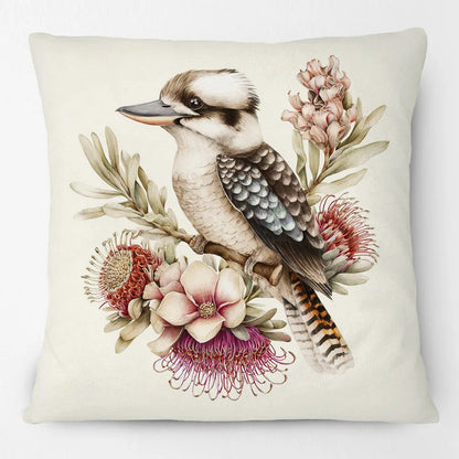 Kookaburra Cushion Cover | Watercolour Native Flowers | 45 x 45cm