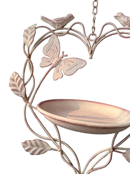 Rustic White-Wash Iron Butterfly Bird Bath, 84cm
