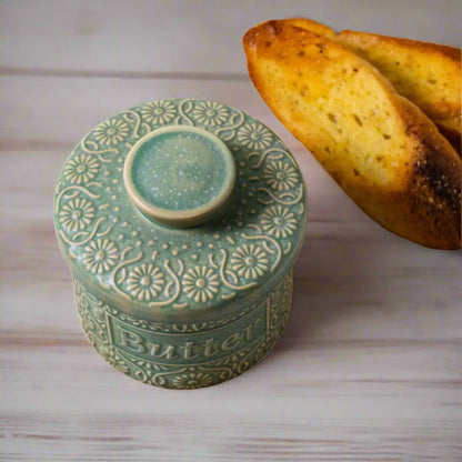 Butter Crock Vintage Antique Green