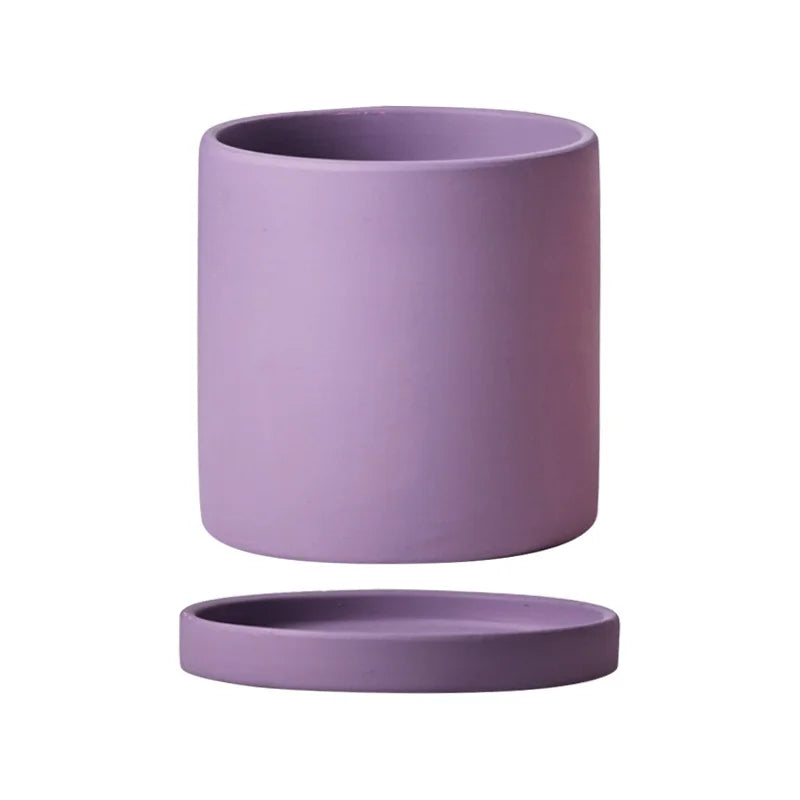 Colourful Ceramic Planter Pot with Tray & Drainage Hole | 24 Colours 4 Sizes | Indoor Outdoor Succulent Pot