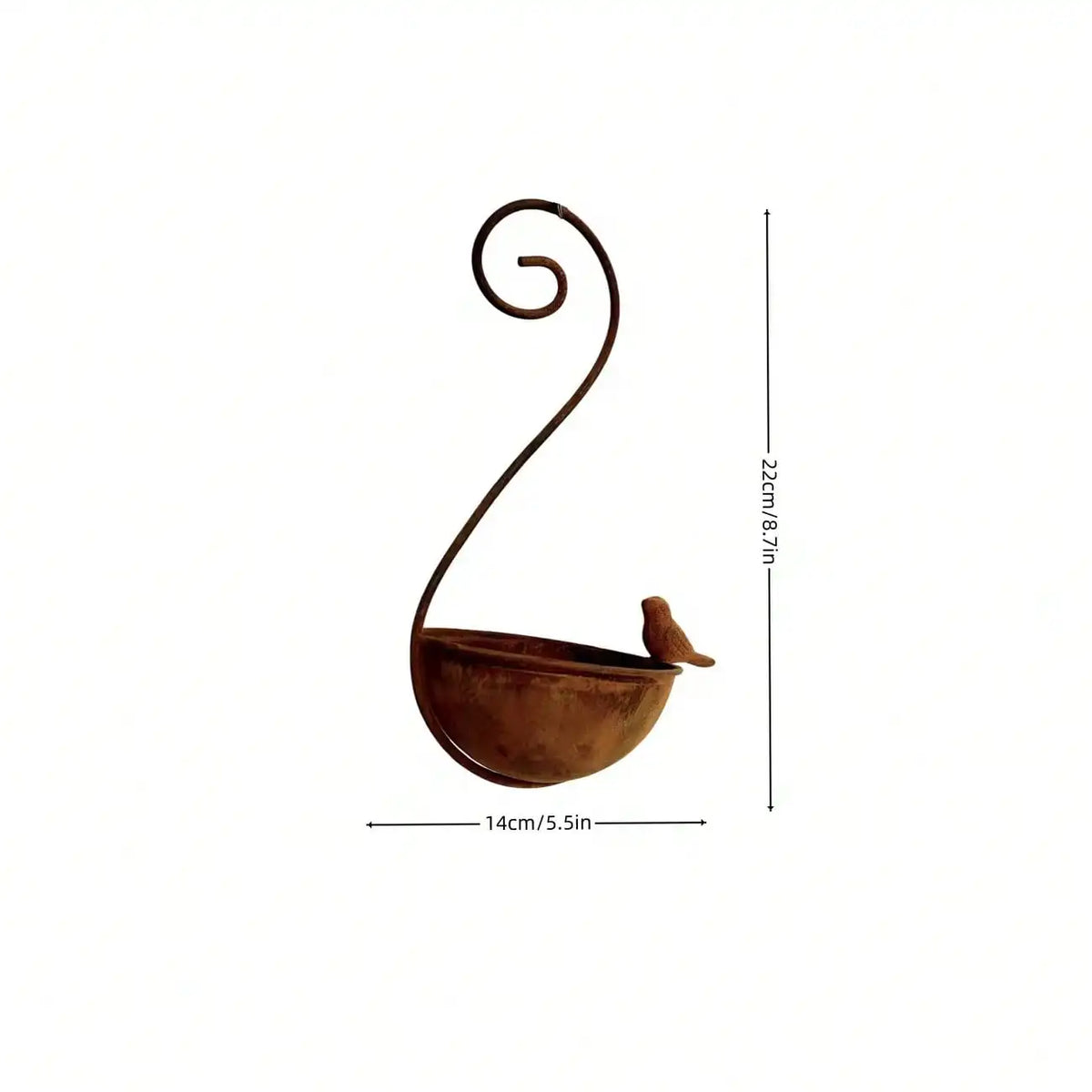 Rustic Hanging Bird Feeder & Bird Bath | Wrought Iron Scroll Hook Water Dish with Perched Bird | Garden & Yard Decor