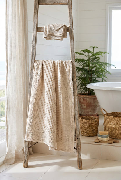 Cotton Waffle & Twill Bath Towel | 70 x 140cm | Textured Woven Designs