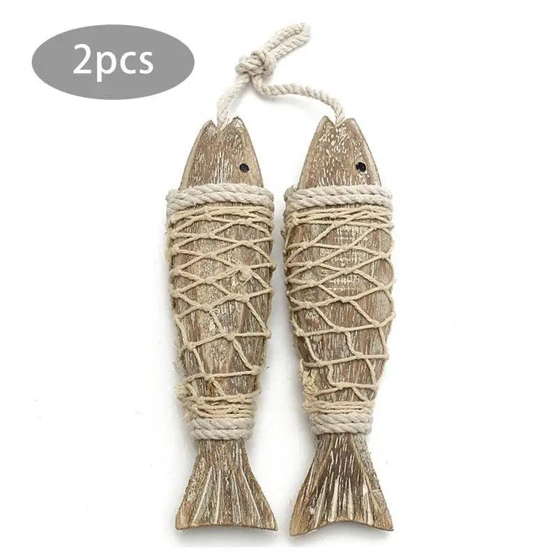 2pcs Hand Carved Wood Fish Decoration