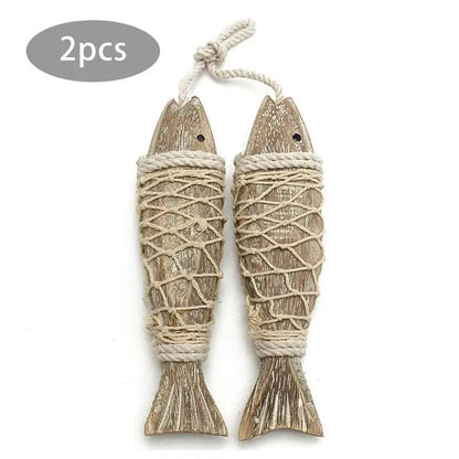 2pcs Hand Carved Wood Fish Decoration