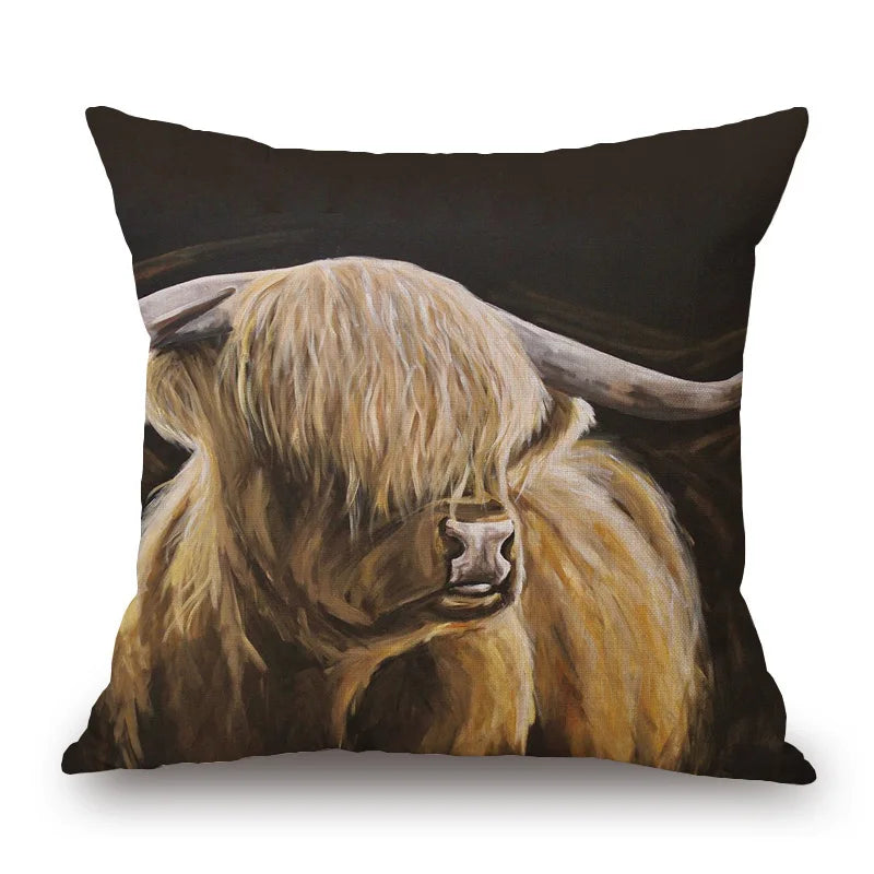 Highland Cow Cushion Cover 45x45cm | Scottish Cattle Photo Print Pillow Cover | Rustic Country Farmhouse Decor