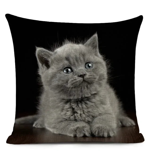 Cat Portrait Linen Cushion Cover | Realistic Photo Print | Cat Lover Gift