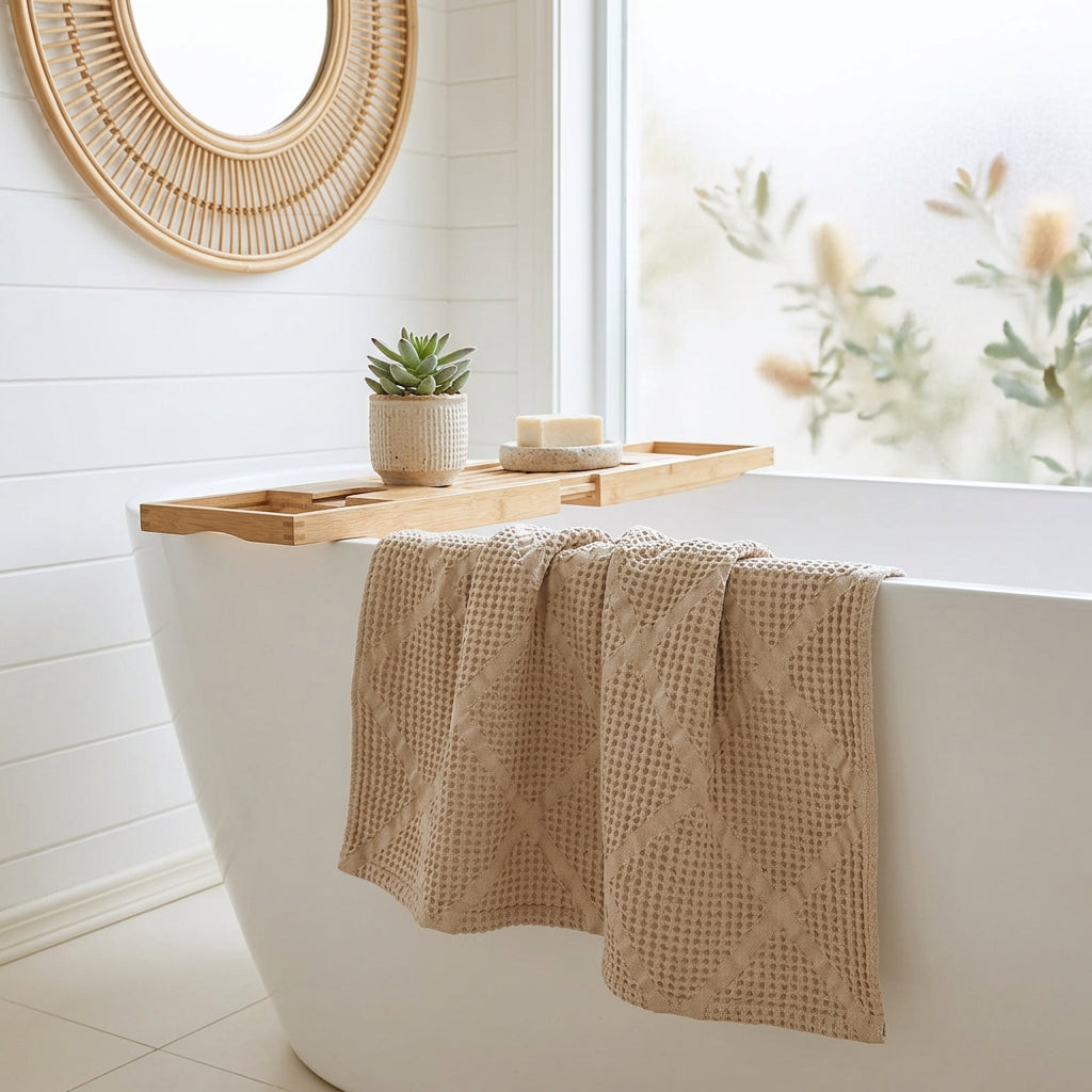 Cotton Waffle & Twill Bath Towel | 70 x 140cm | Textured Woven Designs
