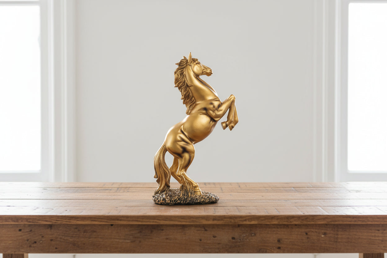Gold Rearing Horse Statue Resin Figurine Home Decor