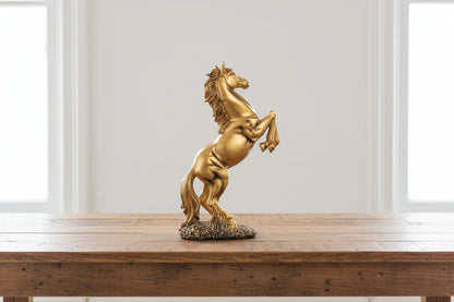 Gold Rearing Horse Statue Resin Figurine Home Decor
