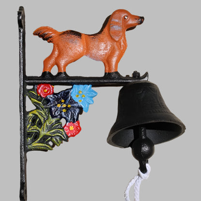 Door Bell Dog Floral Country Cast Iron