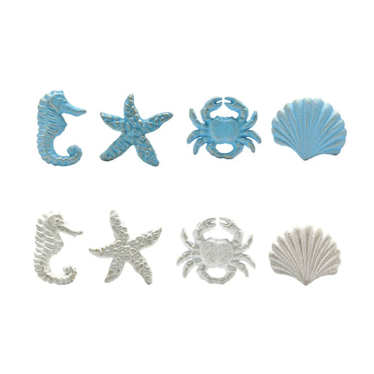 Mediterranean Sea Life Iron Drawer Knobs | Coastal Cabinet Pulls | Seahorse Crab Shell Starfish
