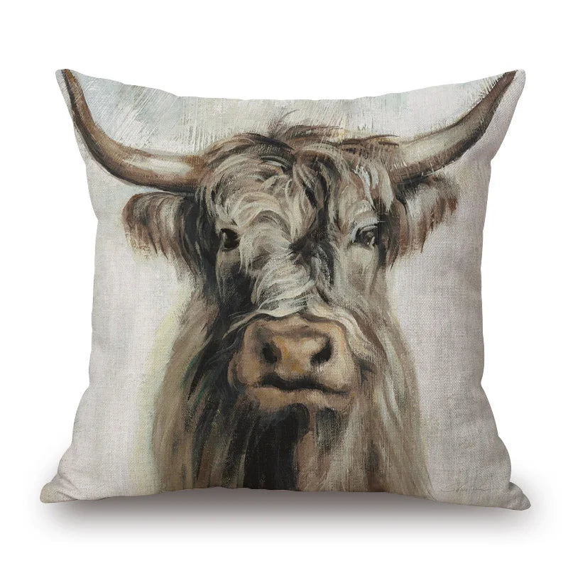 Highland Cow Cushion Cover 45x45cm | Scottish Cattle Photo Print Pillow Cover | Rustic Country Farmhouse Decor