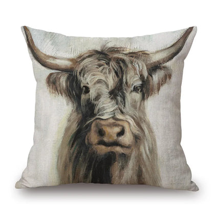 Highland Cow Cushion Cover 45x45cm | Scottish Cattle Photo Print Pillow Cover | Rustic Country Farmhouse Decor