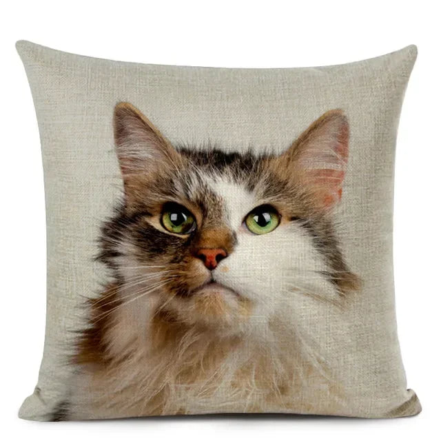 Cat Portrait Linen Cushion Cover | Realistic Photo Print | Cat Lover Gift