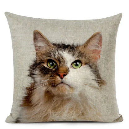 Cat Portrait Linen Cushion Cover | Realistic Photo Print | Cat Lover Gift