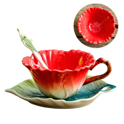 Flower Hibiscus Cup Leaf Saucer Spoon