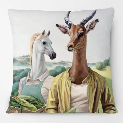 Funny Farm Animal Portrait Cushion Cover 45x45cm | Cow Sheep Horse Pig Chicken Rabbit Painting Pillow Cover | Country Farmhouse Decor