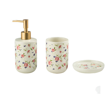 Soap Dispenser Toothbrush Holder Country Rose Set